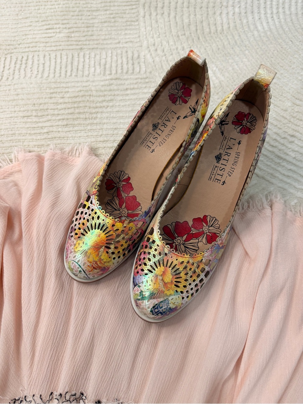 L’Artiste by Spring Step Balderia Multicolor Hand Painted Leather Laser Cut Pump